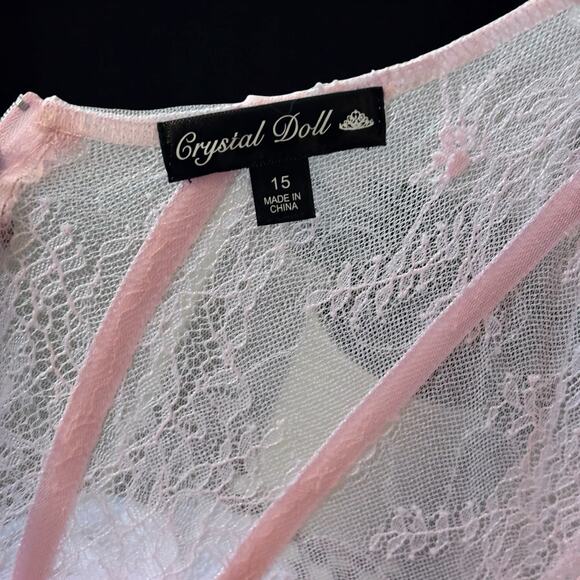 Crystal Doll "Juliet” Formal Gown Size 15 Lace Bodice Ruffle Skirt Baby Pink - Picture 11 of 12